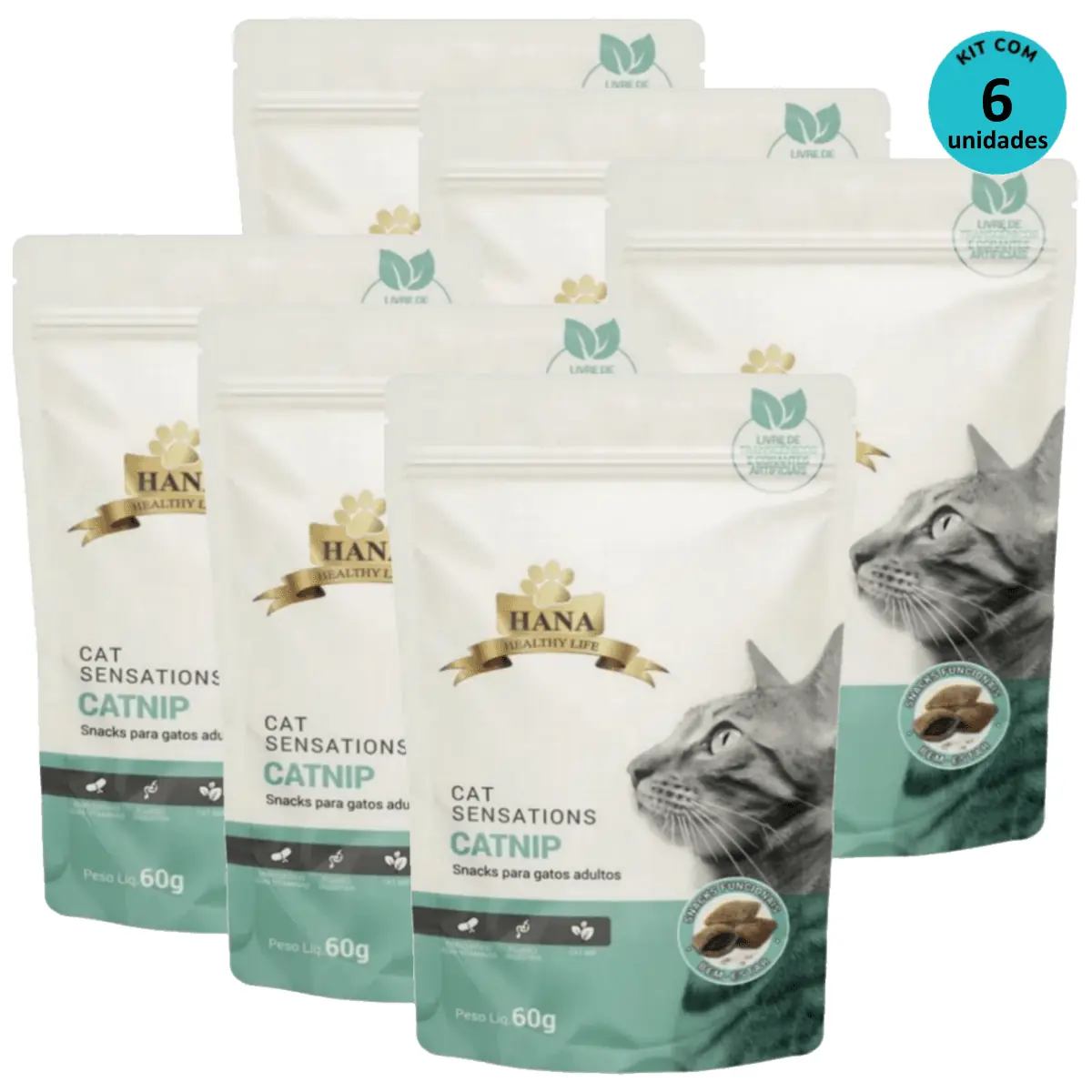 Kit 6 Snacks Hana Healthy Life Cat Sensations P/ Gatos Adultos- 60g