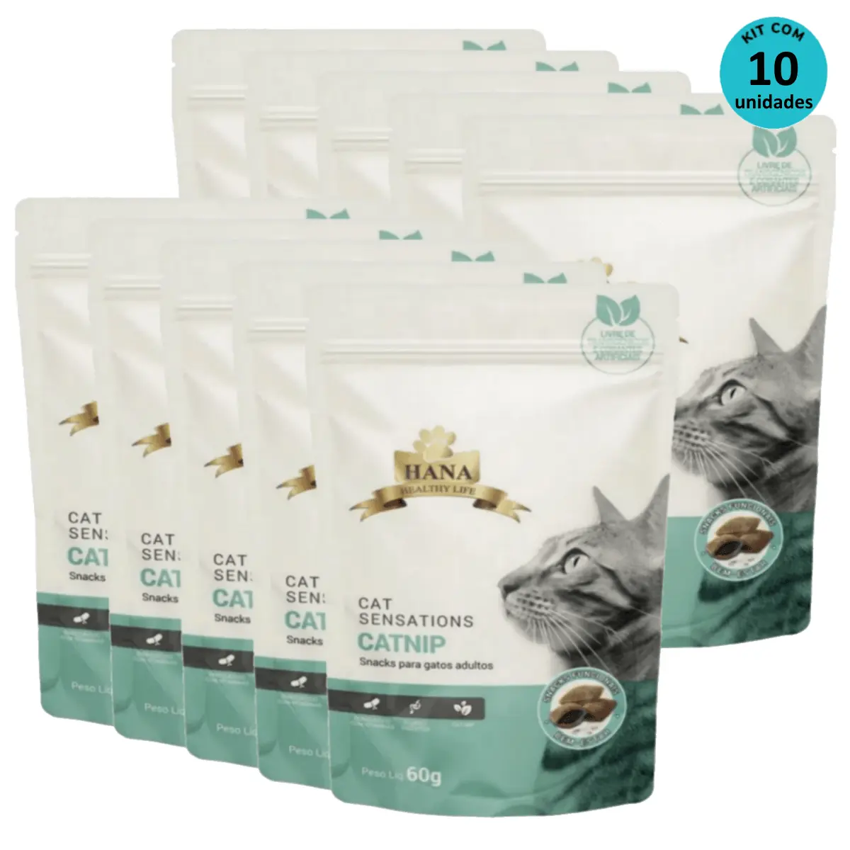 Kit 10 Snacks Hana Healthy Life Cat Sensations P/ Gatos Adultos - 60g