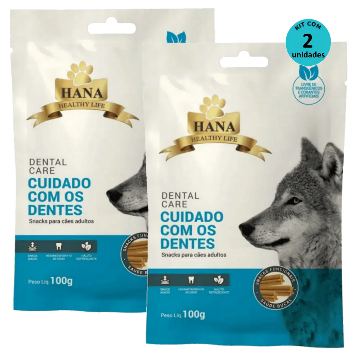 Kit 2 Snacks Hana Healthy Life Dental Care- Cuidado C/ os Dentes- P/ Cães Adultos- 100g