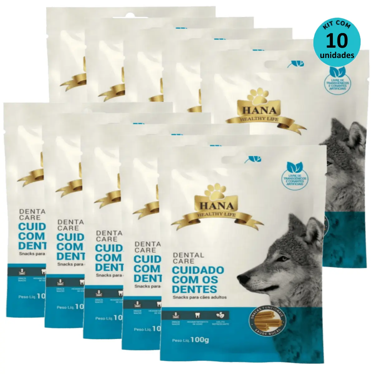 Kit 10 Snacks Hana Healthy Life Dental Care- Cuidado C/ os Dentes- P/ Cães Adultos- 100g