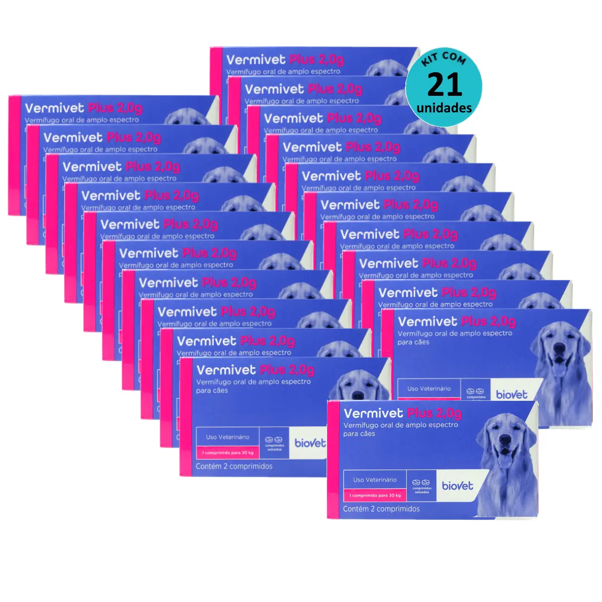 Kit 21 Vermífugo Vermivet Plus Biovet 2g C/ 2 Comprimidos