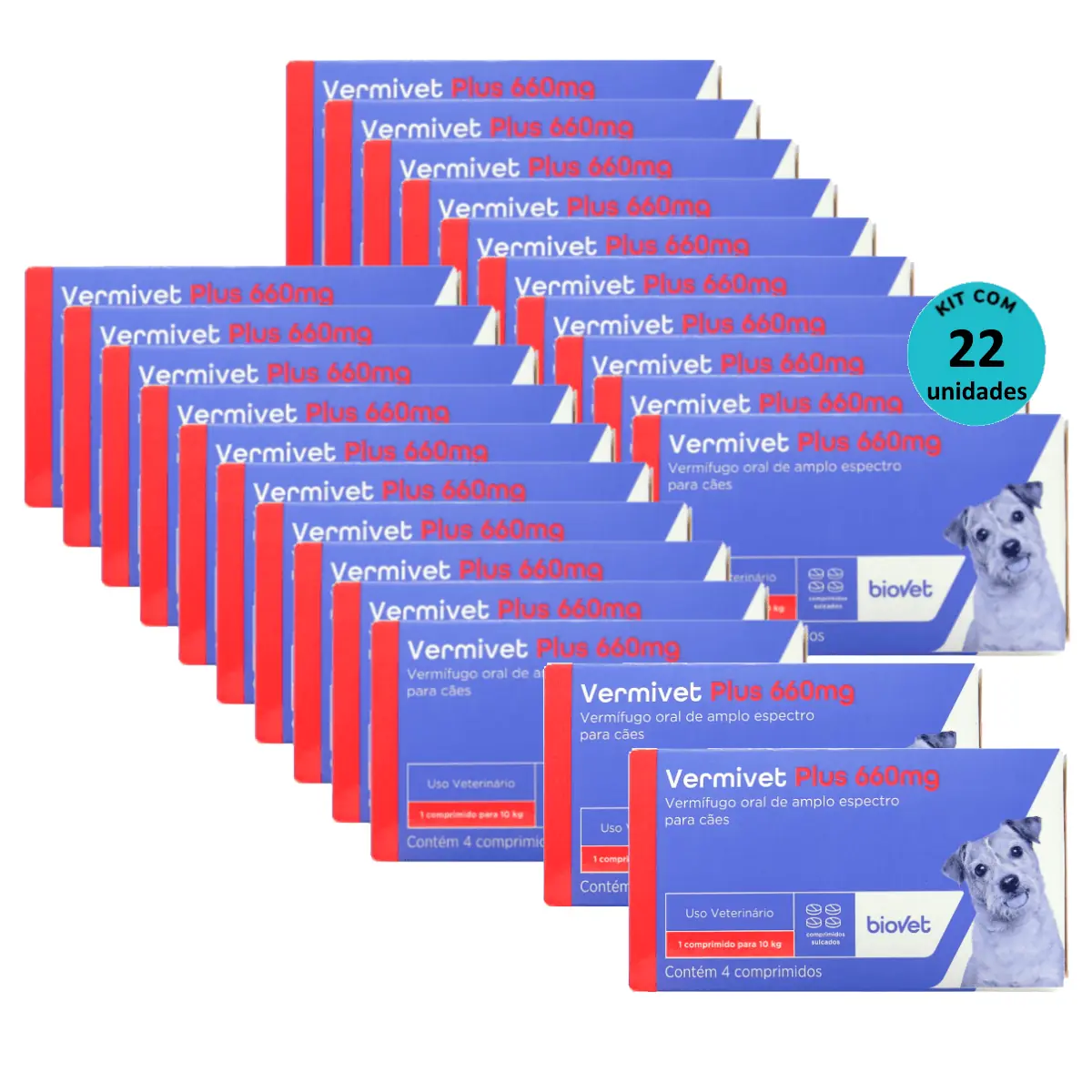 Kit 22 Vermífugo Vermivet Plus Biovet 660mg c/ 4 Comprimidos