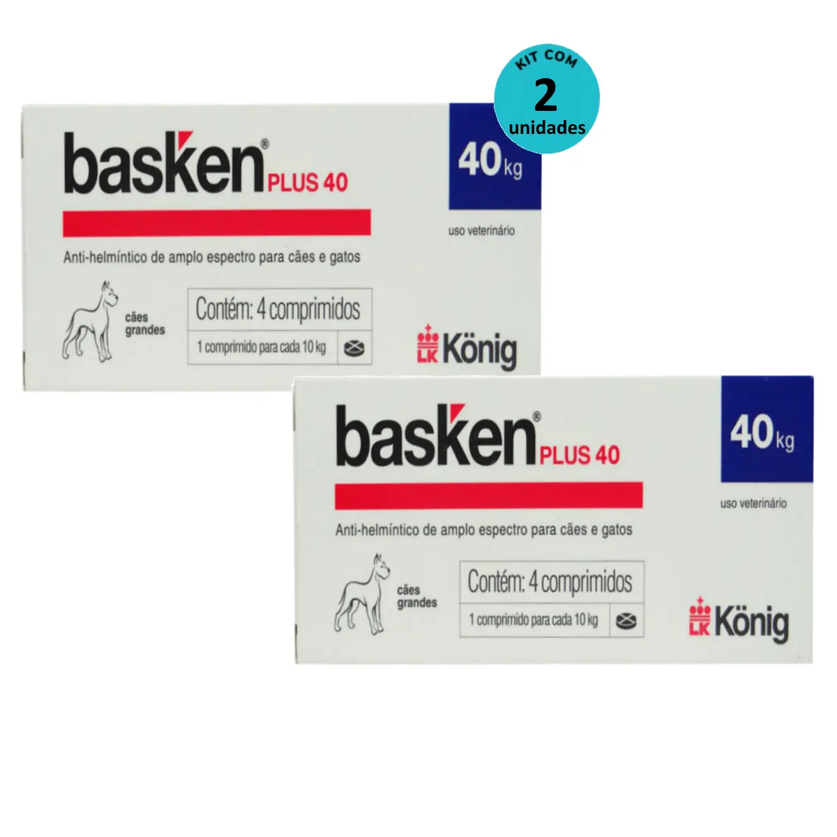 Vermífugo Basken Plus 40 p/ Cães e Gatos 1 comp. para cada 10Kg cx c/ 4 comp. Kit c/ 2