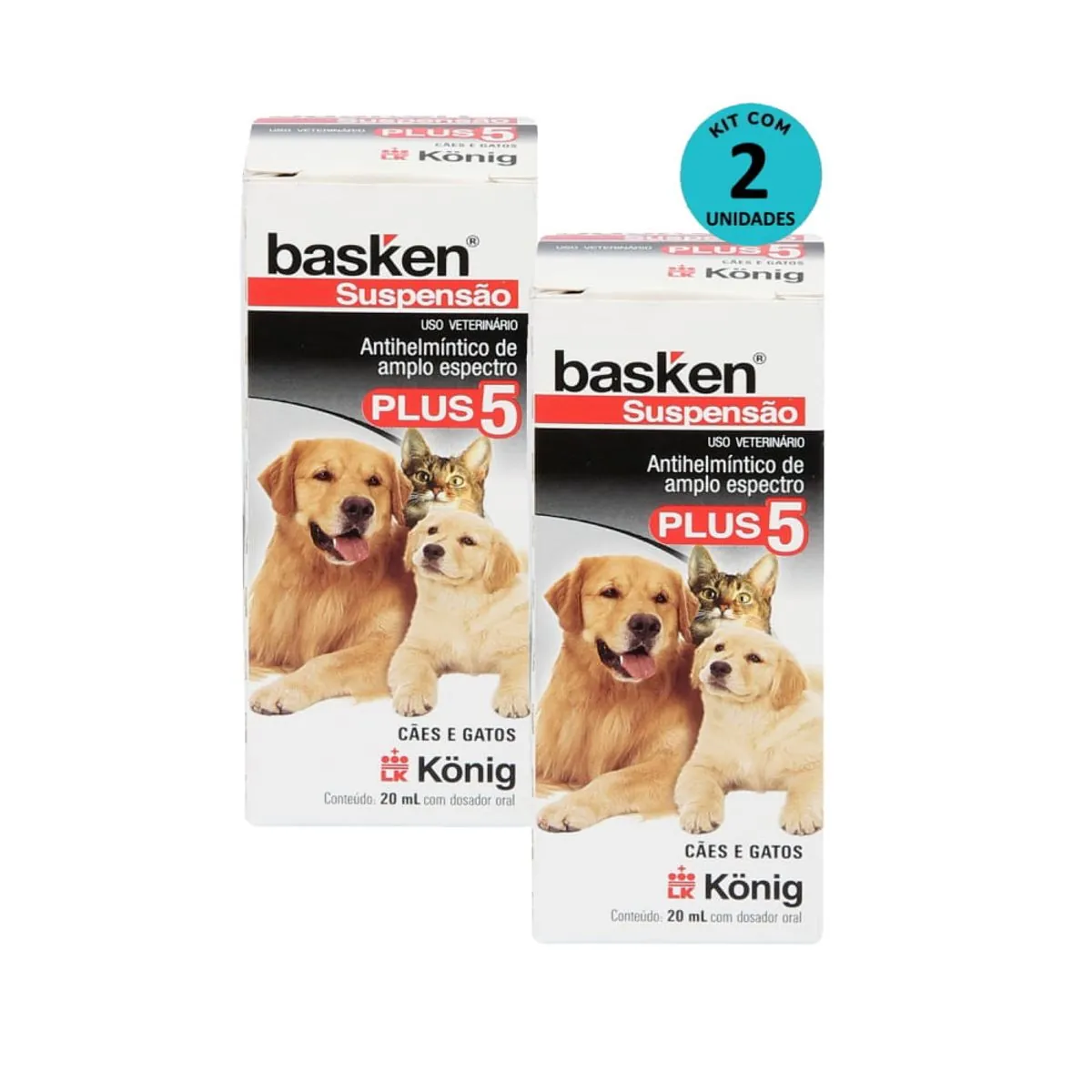 Kit 2 Vermífugo Basken Susp. Plus 5 Cães e Gatos 20ml- König