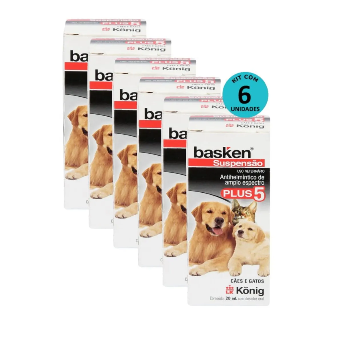 Kit 6 Vermífugo Basken Susp. Plus 5 Cães e Gatos 20ml- König