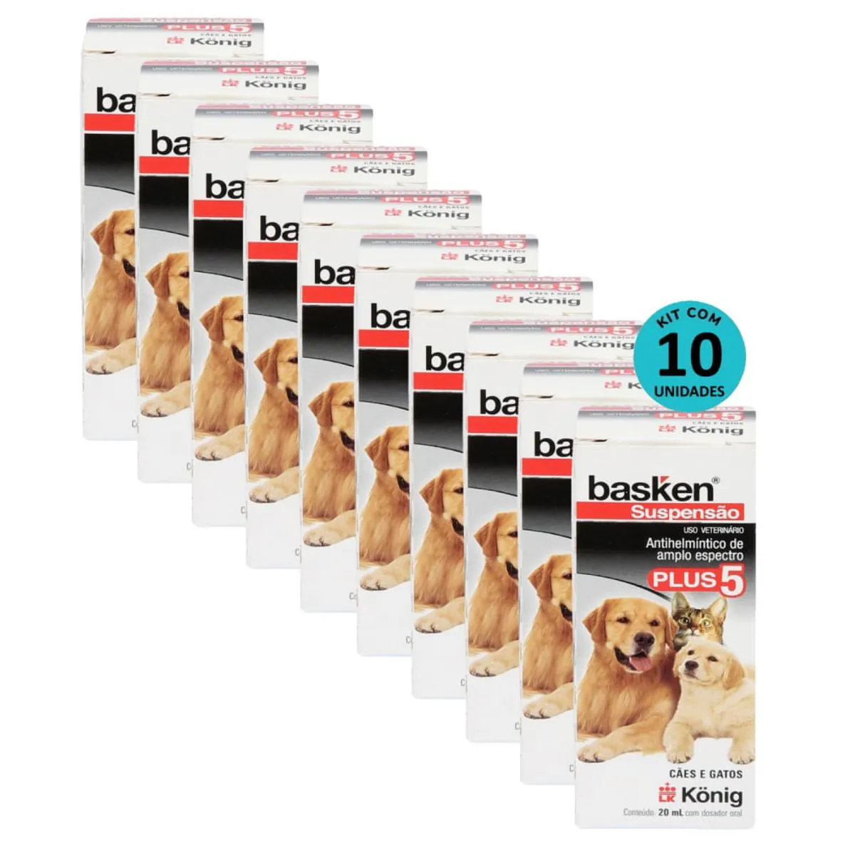 Kit 10 Vermífugo Basken Susp. Plus 5 Cães e Gatos 20ml- König