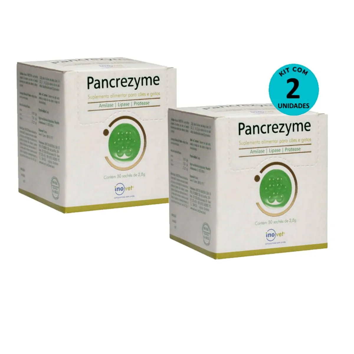 Kit 2 Pancrezyme Suplemento P/ Cães e Gatos 2,8g C/ 30 Sachê- Inovet