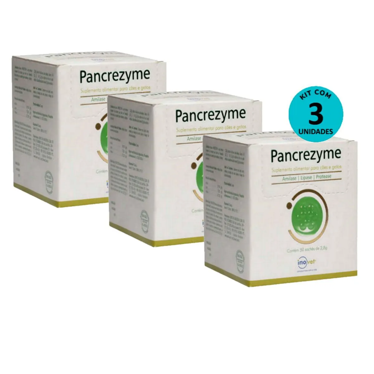 Kit 3 Pancrezyme Suplemento P/ Cães e Gatos 2,8g C/ 30 Sachê- Inovet