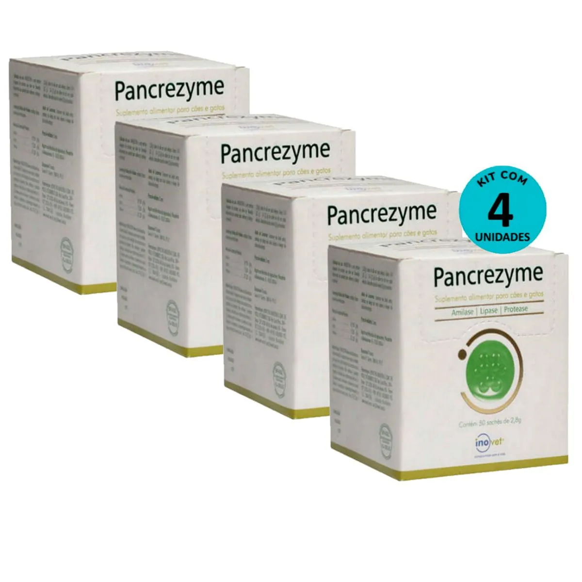 Kit 4 Pancrezyme Suplemento P/ Cães e Gatos 2,8g C/ 30 Sachê- Inovet