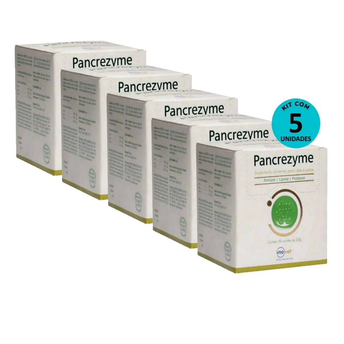 Kit 5 Pancrezyme Suplemento P/ Cães e Gatos 2,8g C/ 30 Sachê- Inovet