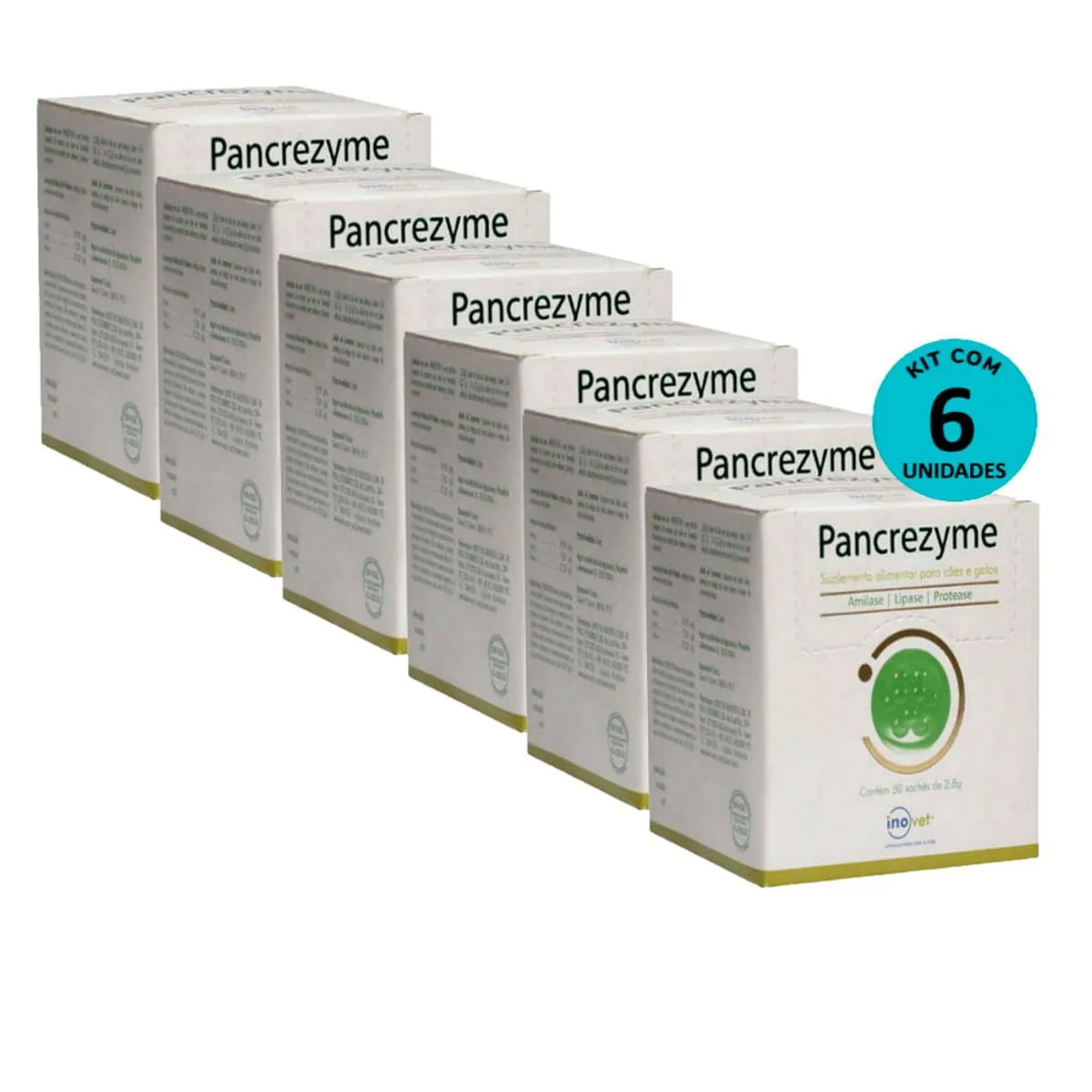 Kit 6 Pancrezyme Suplemento P/ Cães e Gatos 2,8g C/ 30 Sachê- Inovet