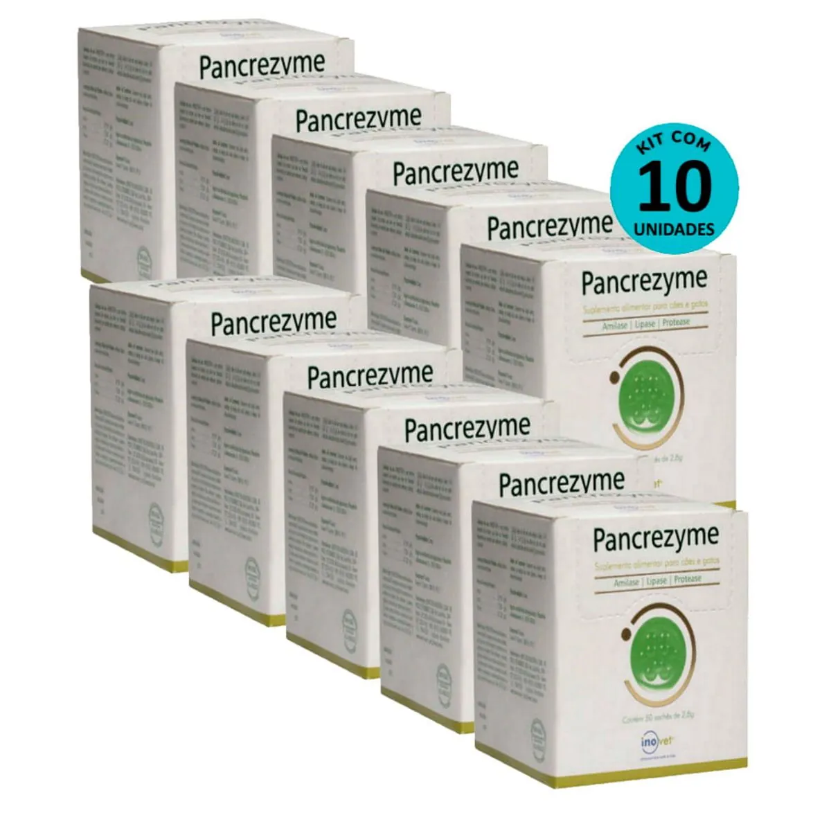 Kit 10 Pancrezyme Suplemento P/ Cães e Gatos 2,8g C/ 30 Sachê- Inovet