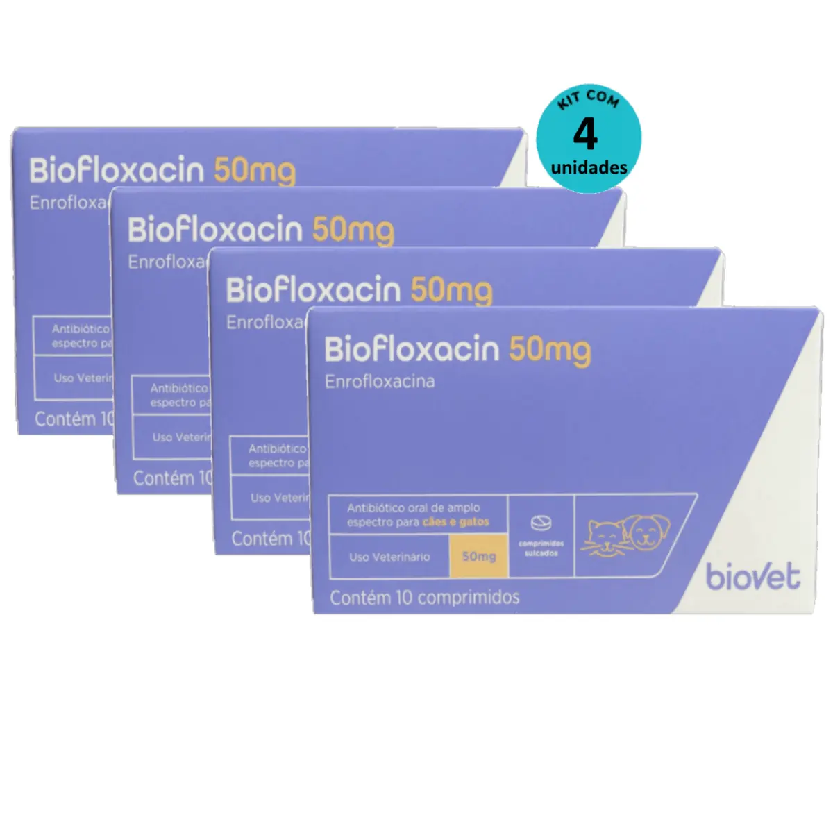 Kit 4 Biofloxacin 50mg C/ 10 Comprimidos- Biovet