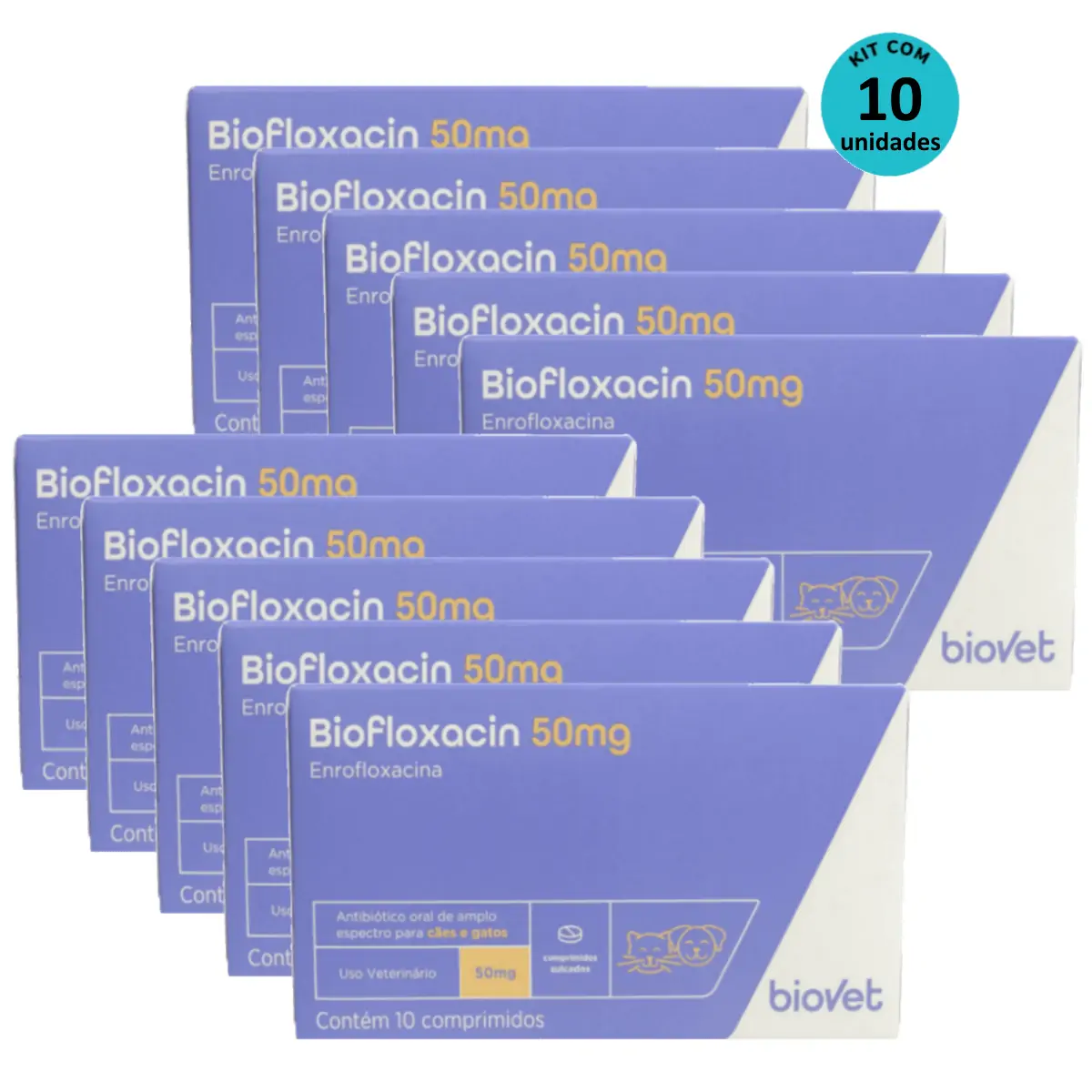 Kit 10 Biofloxacin 50mg C/ 10 Comprimidos- Biovet
