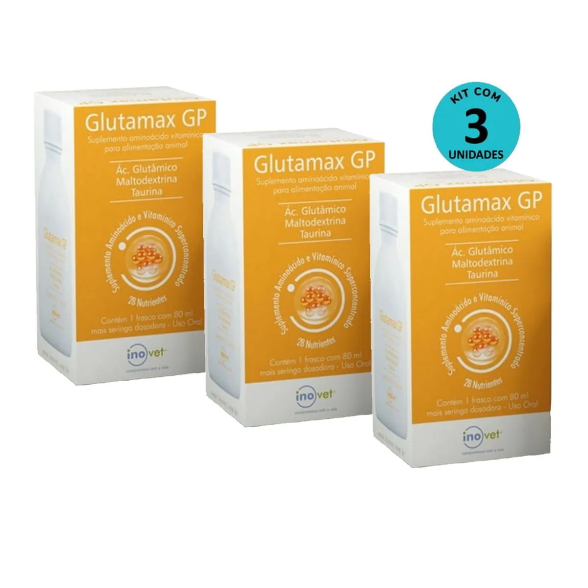 Kit 3 Glutamax GP Suplemento P/ Animais 80ml- Inovet