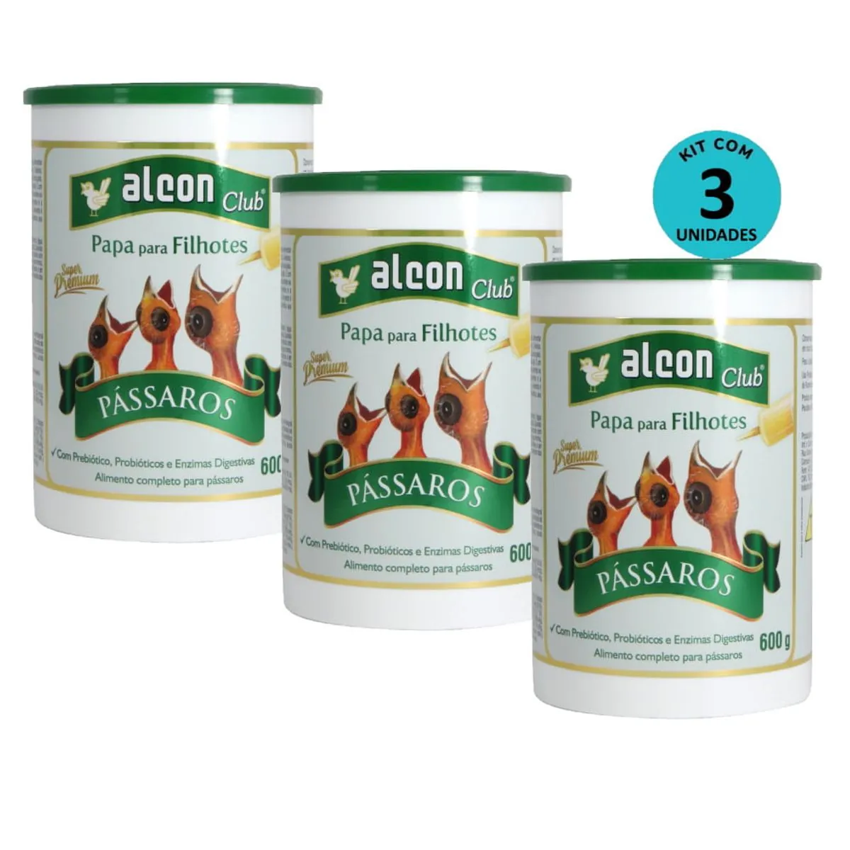Kit 3 Ração Alcon Club Papa Filhote Pássaros Super Premium 600g