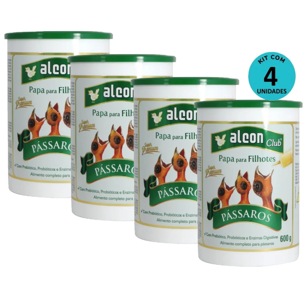 Kit 4 Ração Alcon Club Papa Filhote Pássaros Super Premium 600g