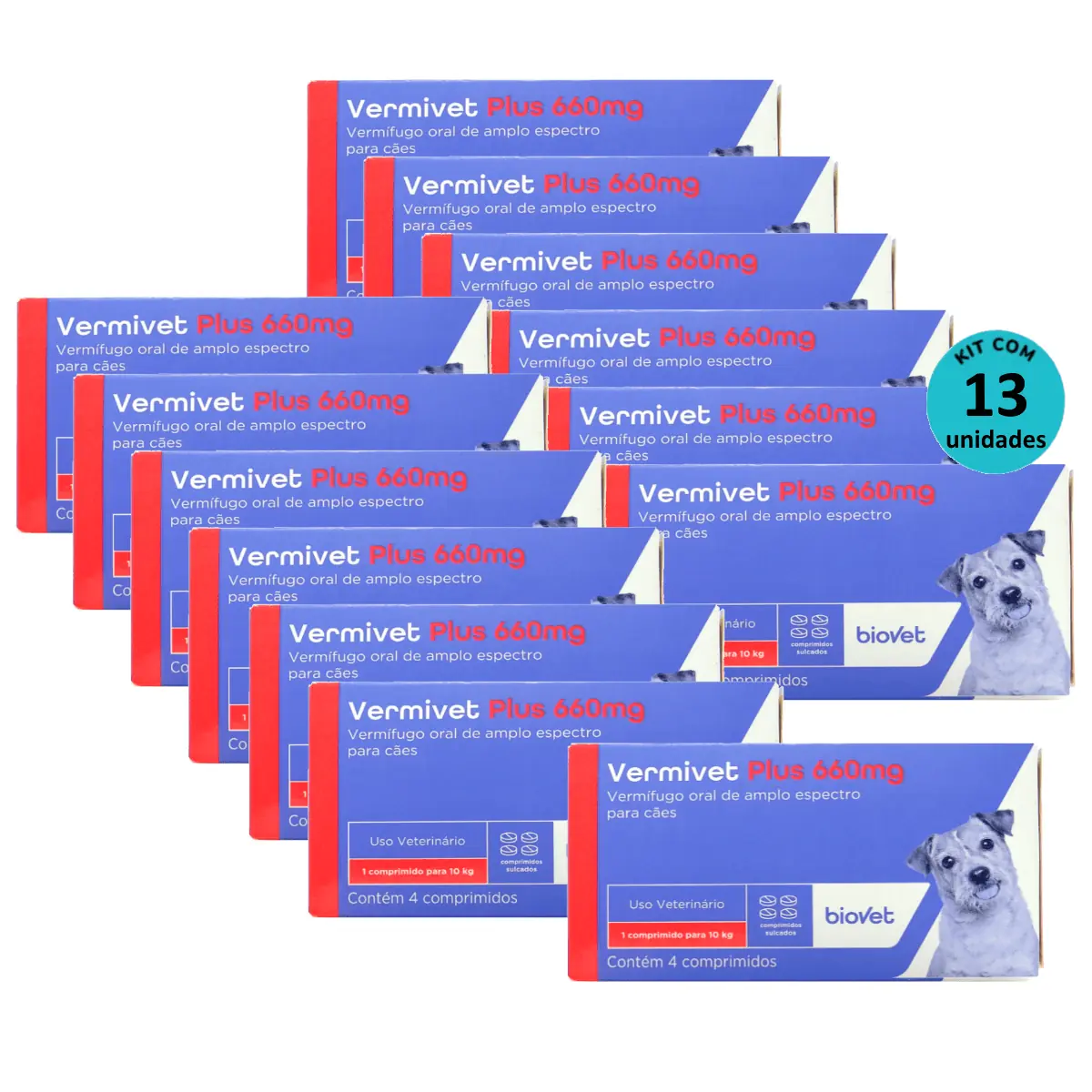 Kit 13 Vermífugo Vermivet Plus 660mg c/ 4 Comprimidos- Biovet - Kit 13 Vermífugo Vermivet Plus 660mg