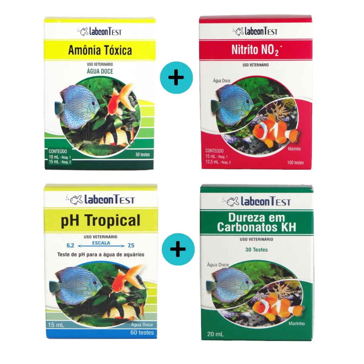 Kit 1 Amônia Tóxica Água Doce + 1 Nitrito + 1 Dureza KH + 1 Labcon PH Tropical 15ml