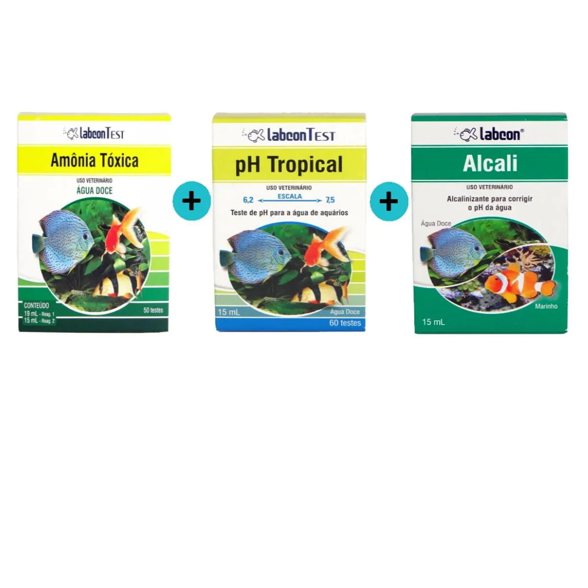 Kit 1 Labcon Amônia Água Doce + 1 Labcon PH Tropical 15ml + 1 Labcon Alcali 15ml - Alcon