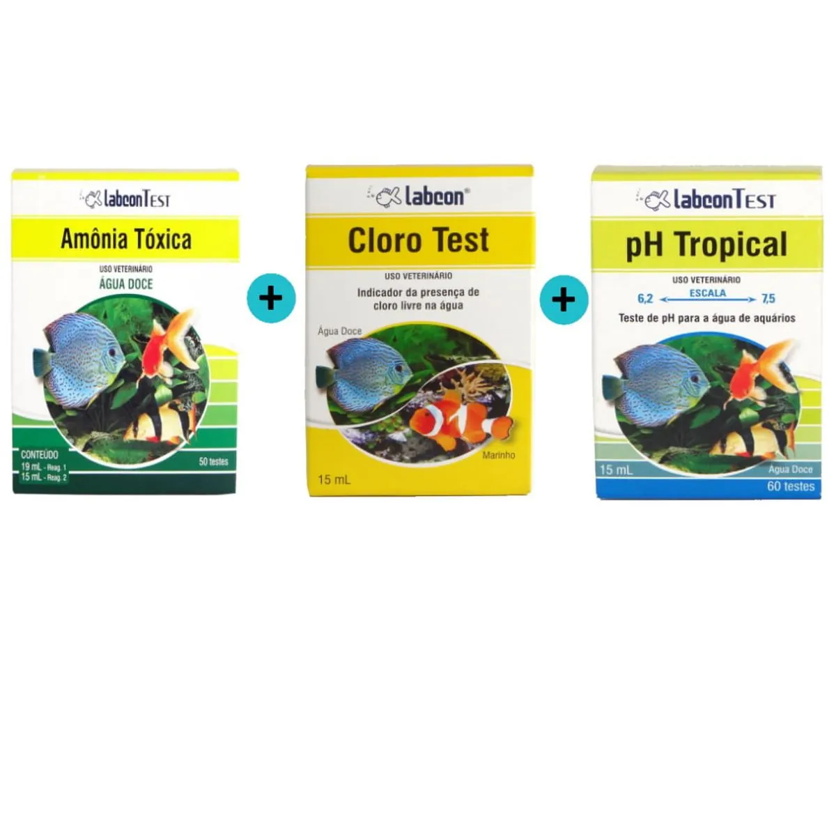Kit 1 Labcon Clorotest 15ml + 1 Labcon Amônia Água Doce + 1 PH Tropical 15ml - Alcon