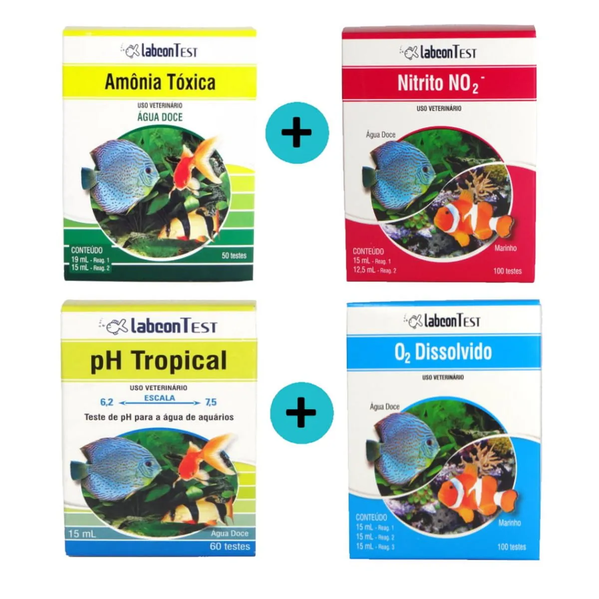 Kit 1 Labcon Amônia Tóxica Água Doce + Nitrito + 1 PH Tropical 15ml + 1 Labcon O2 Dissolvido