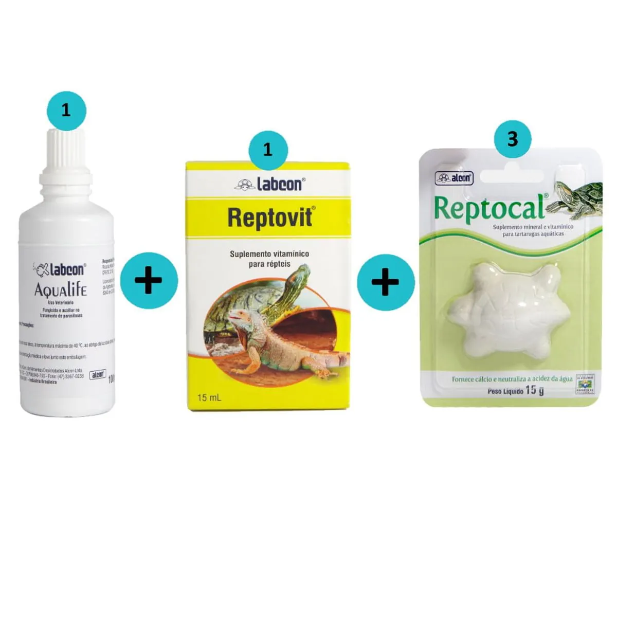 Kit 1 Labcon Aqualife 100ml+ 1 Labcon Reptovit 15ml+ 3 Alcon Reptocal 15g