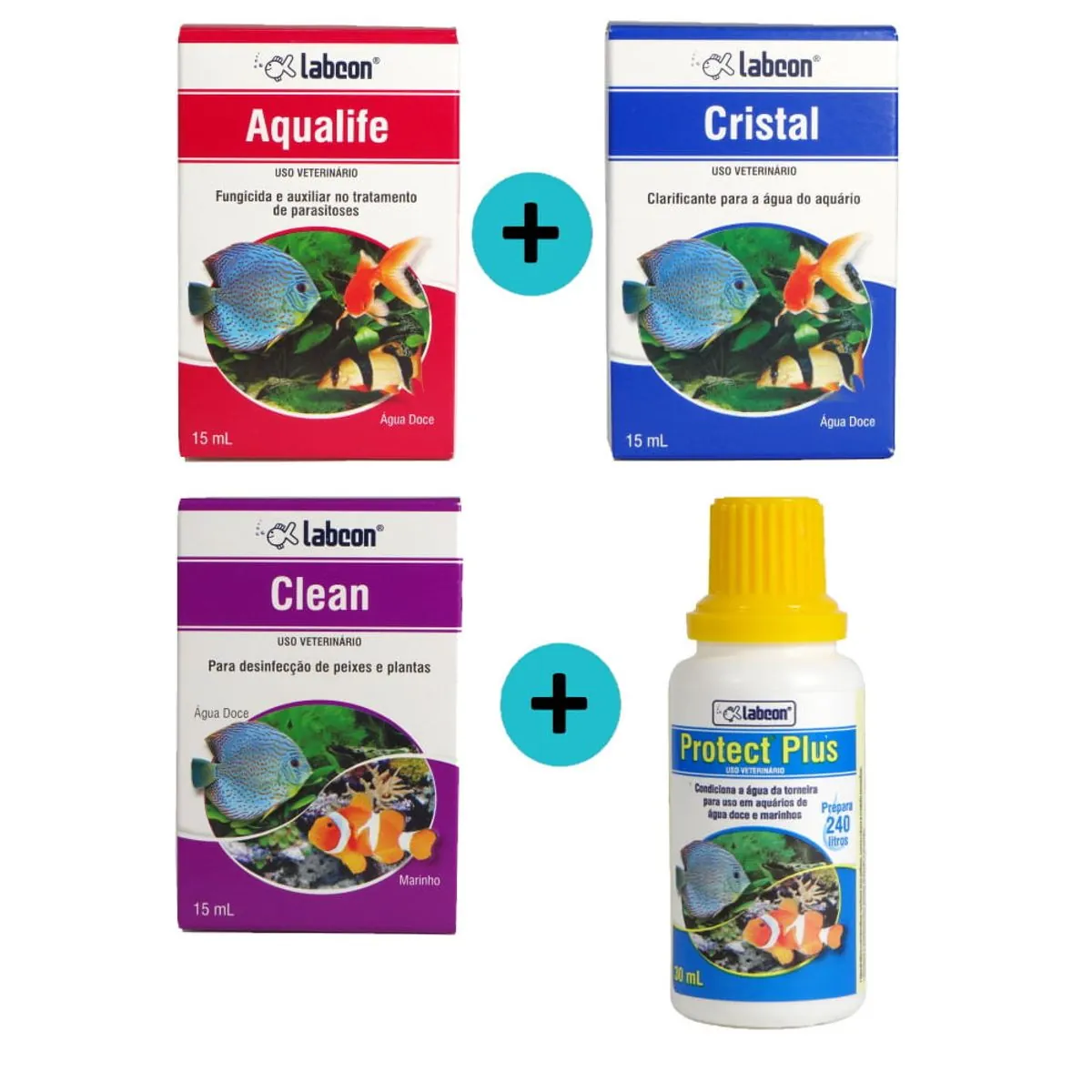 Kit 1 Aqualife 15ml + 1 Cristal 15ml + 1 Clean 15ml + 1 Protect Plus 30ml