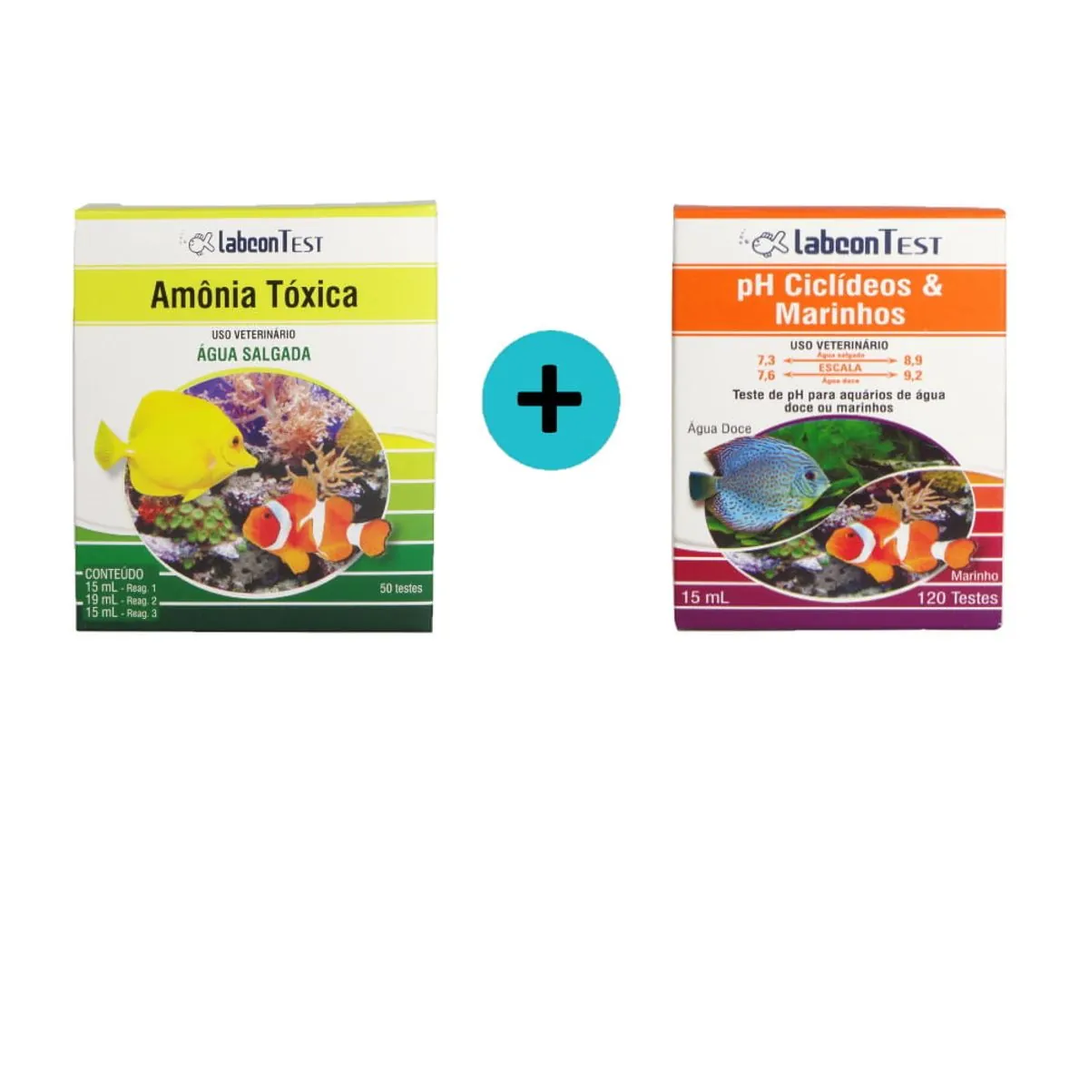 Kit 1 Labcon Amônia Água Salgada + 1 Labcon Ciclídeos e Marinhos - Alcon
