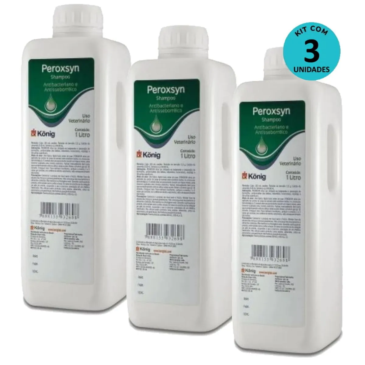 Kit 3 Shampoo Antibacteriano E Antisseborreico Peroxsyn König 1 Litro - König