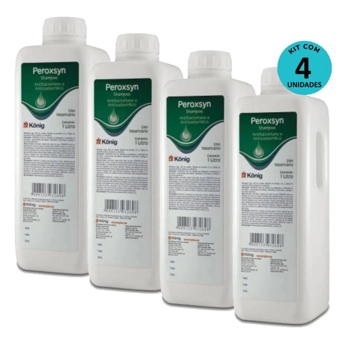 Kit 4 Shampoo Antibacteriano E Antisseborreico Peroxsyn König 1 Litro - König