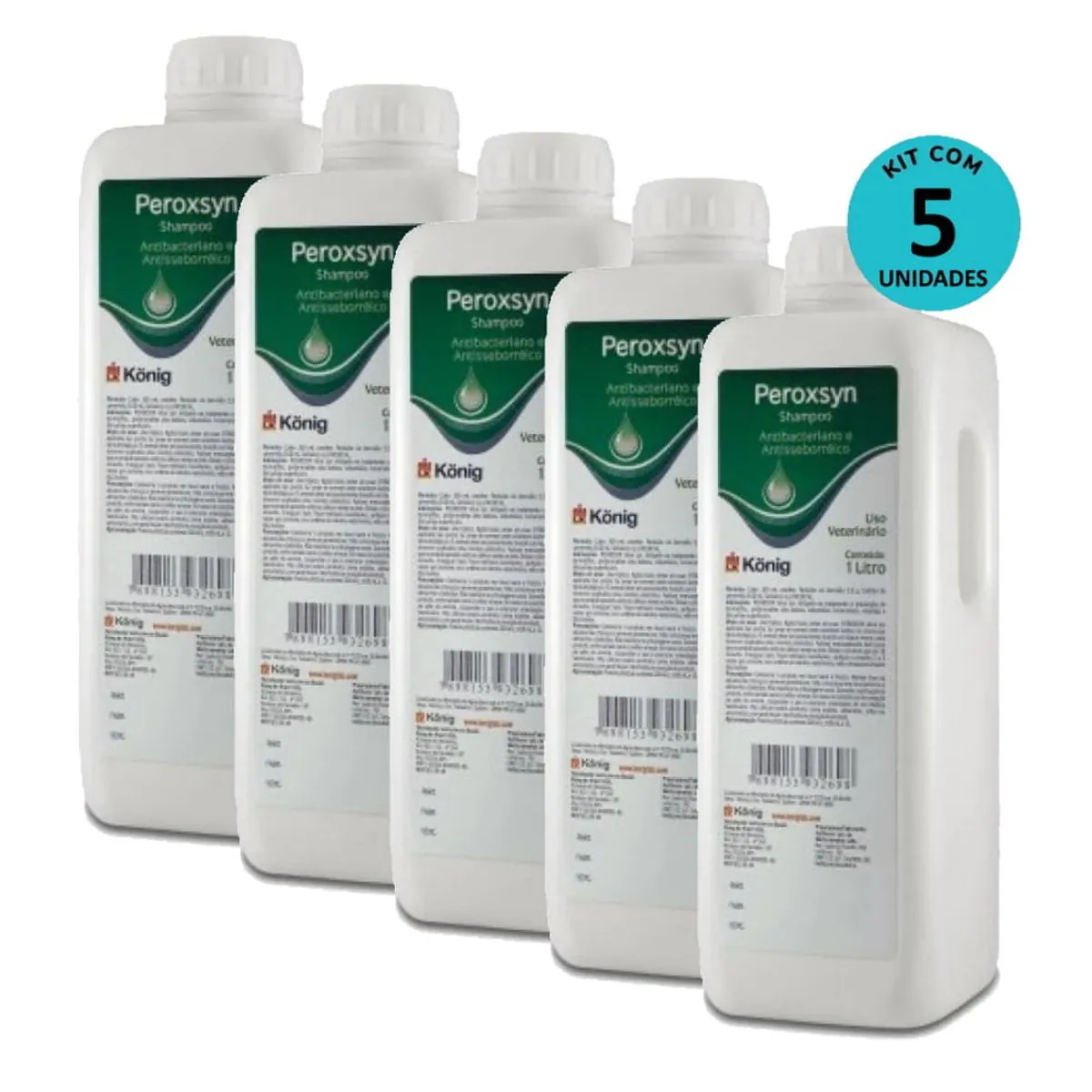 Kit 5 Shampoo Antibacteriano E Antisseborreico Peroxsyn König 1 Litro - König