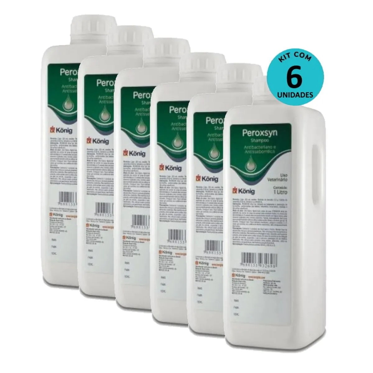Kit 6 Shampoo Antibacteriano E Antisseborreico Peroxsyn König 1 Litro - König