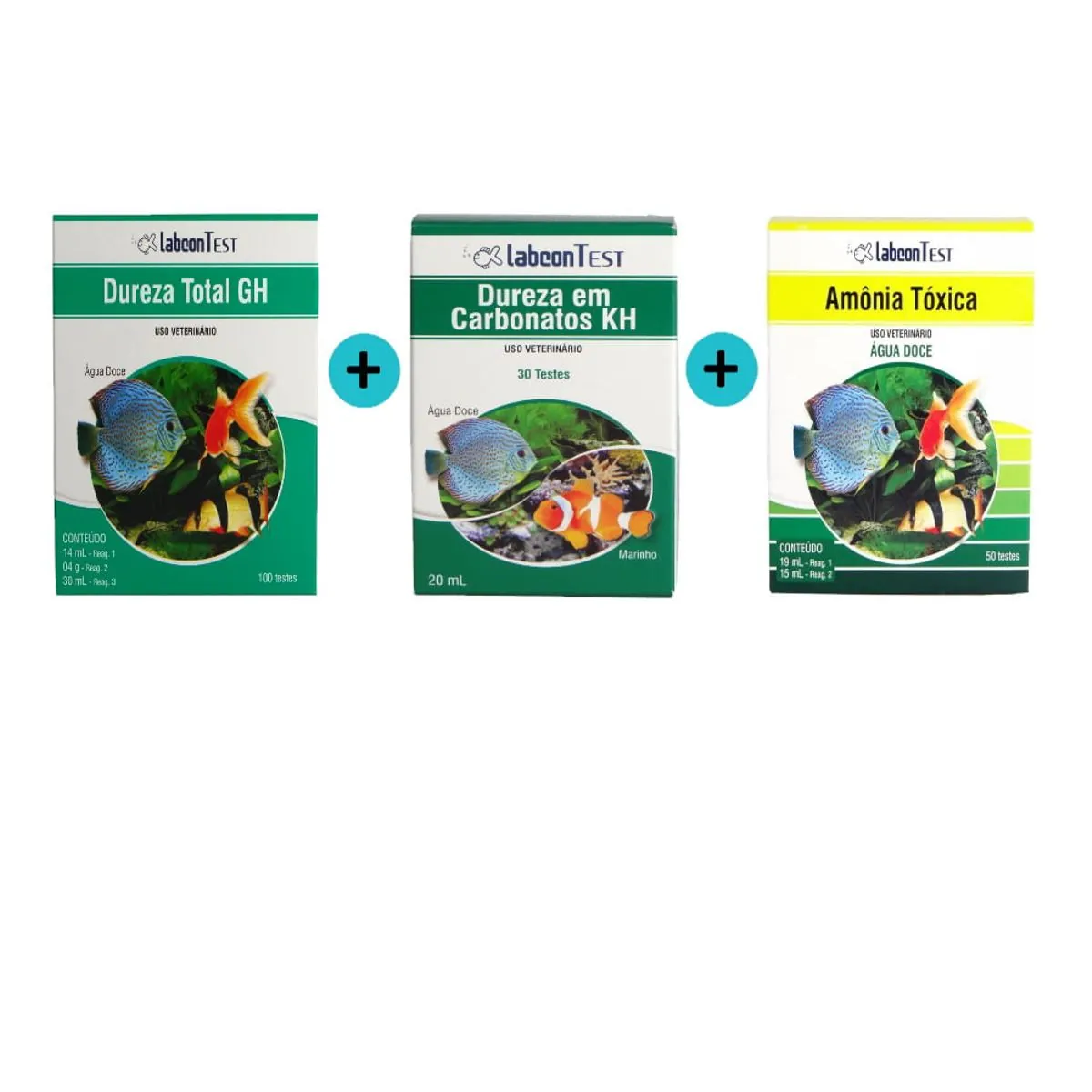 Kit 1 Labcon Dureza Total GH + 1 Labcon Dureza Em Carbonatos KH + 1 Labcon Amônia Água Doce