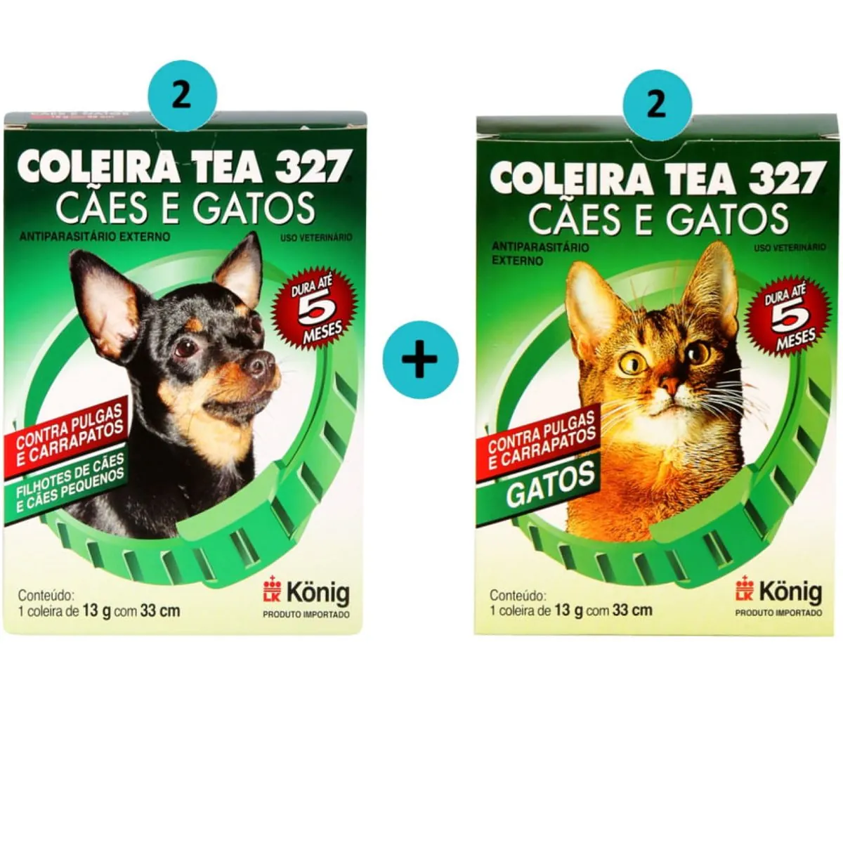 Kit 2 Coleira Contra Pulgas E Carrapatos Cães Peq. C/ 33cm + 2 Coleira Gatos König C/ 33cm - Konig