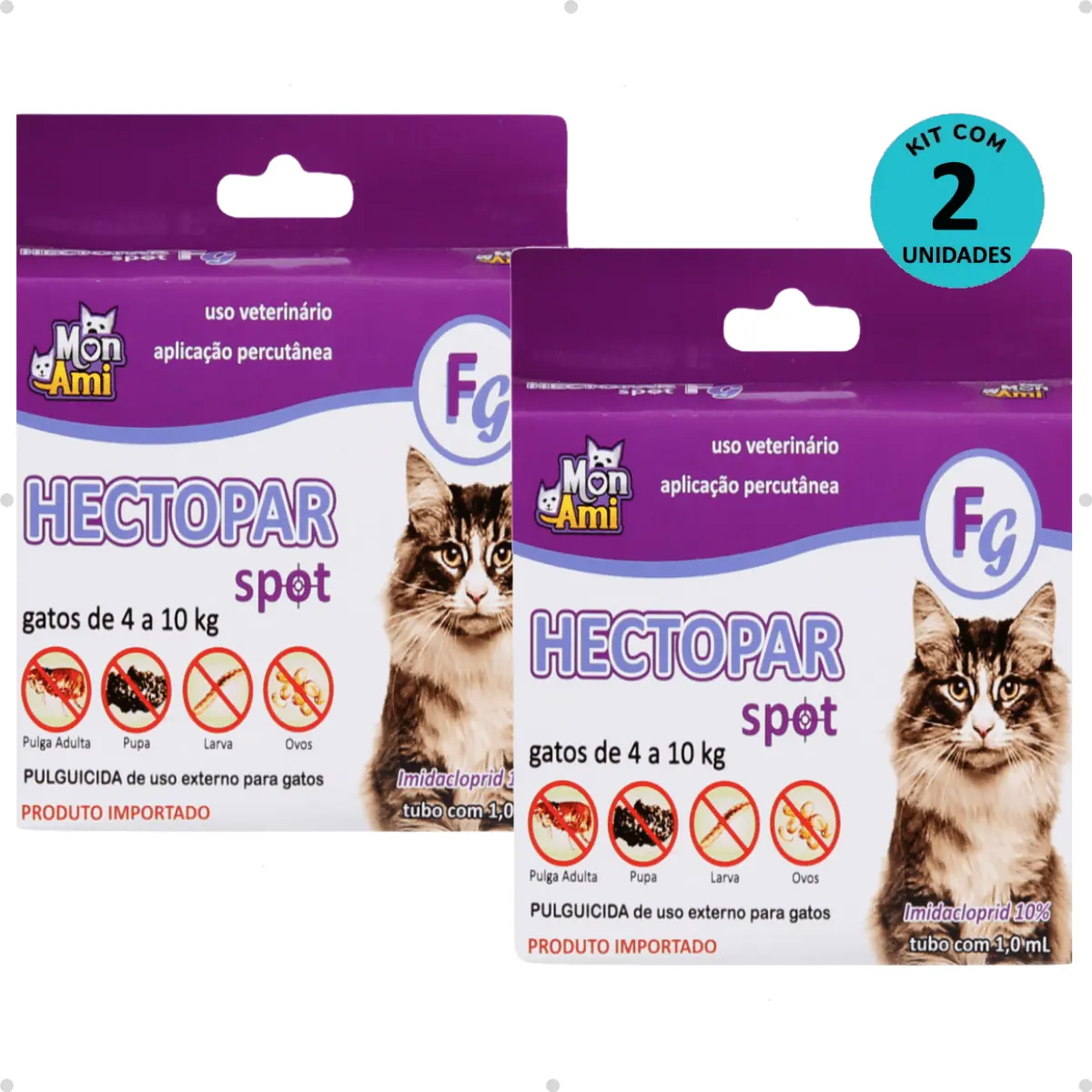 Kit 2 Antipulgas Hectopar Mon Ami 1ml - Gatos de 4 a 10kg