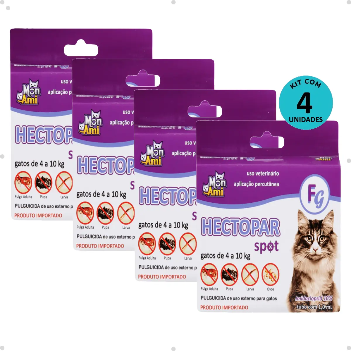 Kit 4 Antipulgas Hectopar Mon Ami 1ml - Gatos de 4 a 10kg