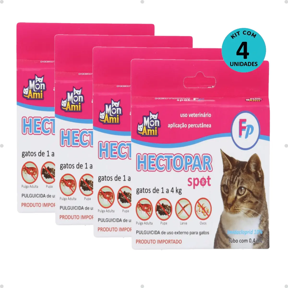 Kit 4 Antipulgas Hectopar Mon Ami 0,4ml - Gatos de 1 a 4kg