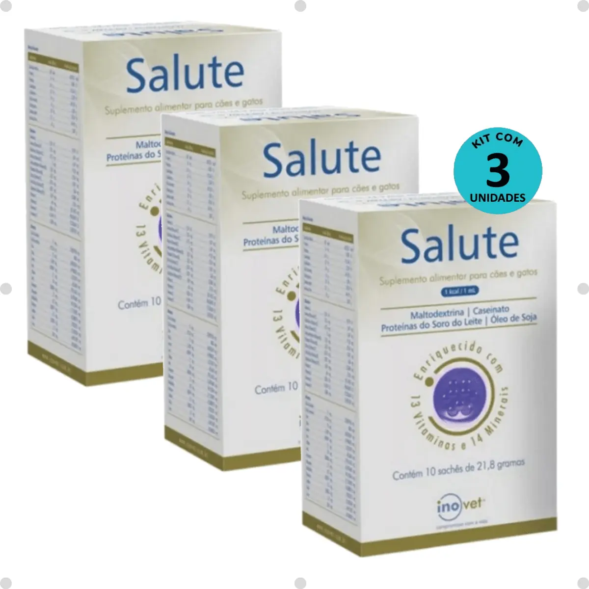 Kit 3 Salute Suplemento Alimentar para Cães e Gatos C/ 10 Sachês 21,8g cada- Inovet
