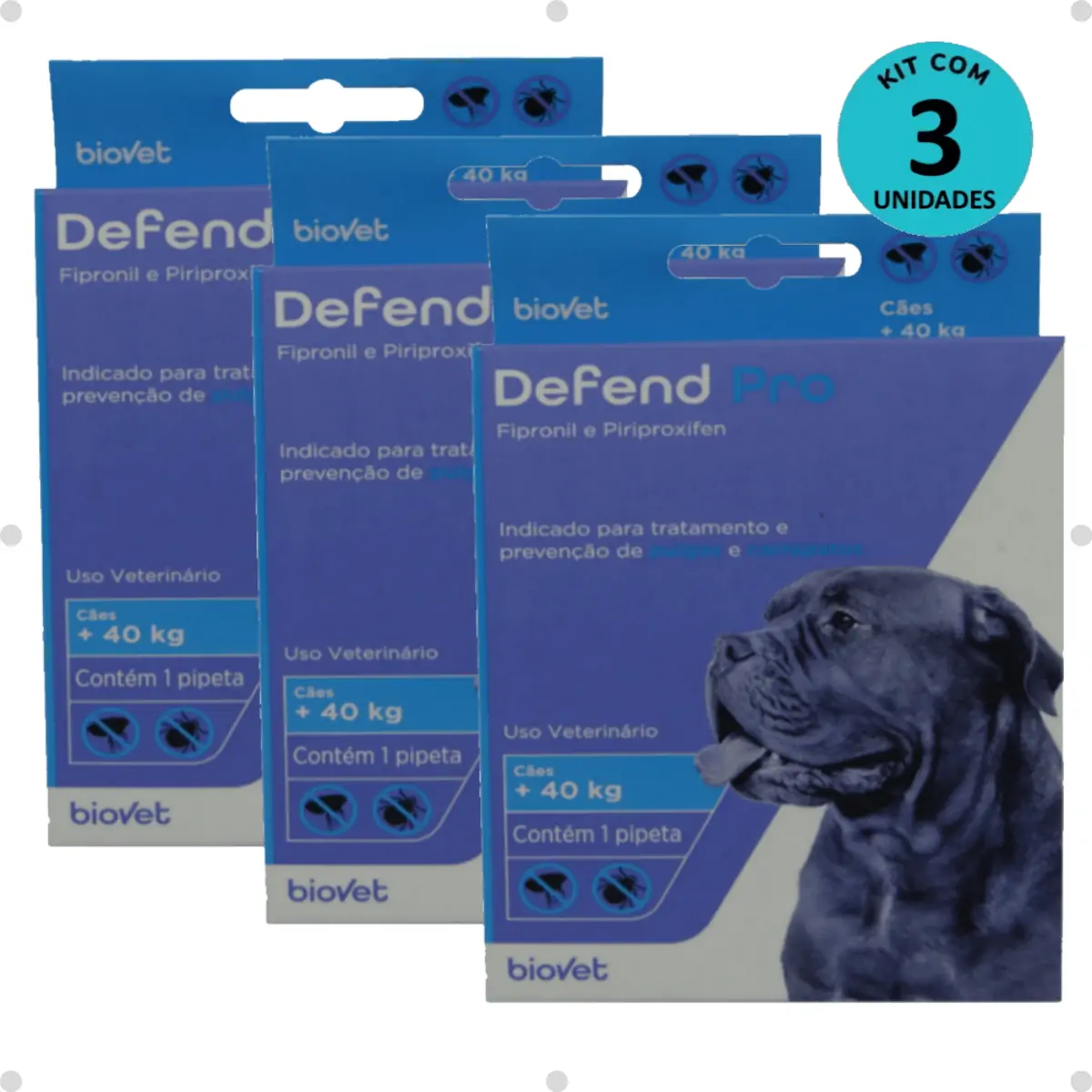 Kit 3 Defend Pro Cães (Acima 40kg) - Biovet