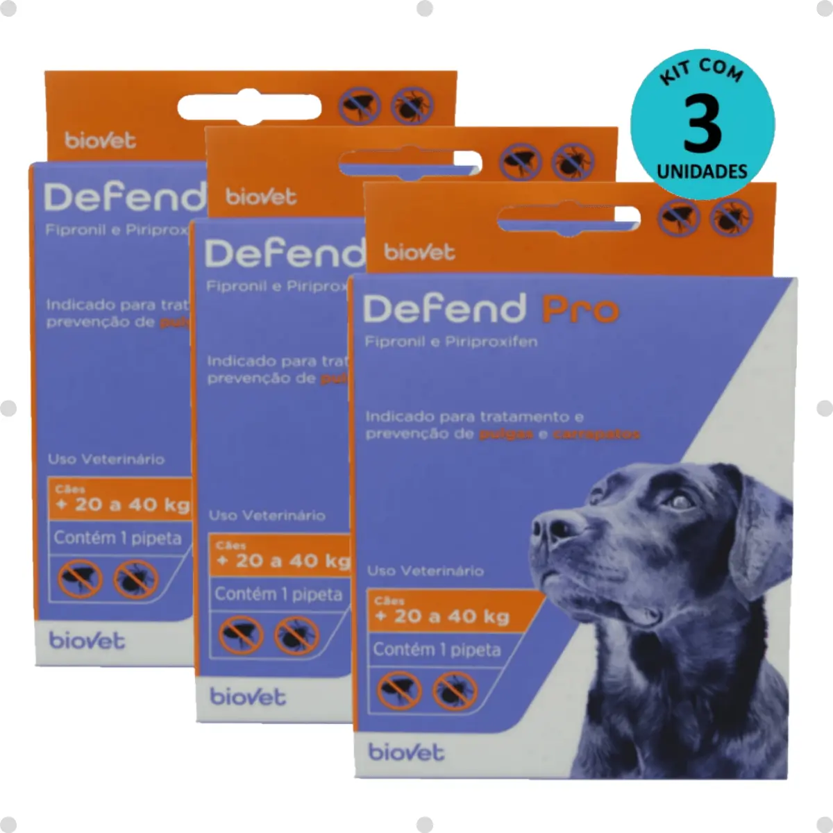 Kit 3 Defend Pro Cães (21 a 40kg) - Biovet