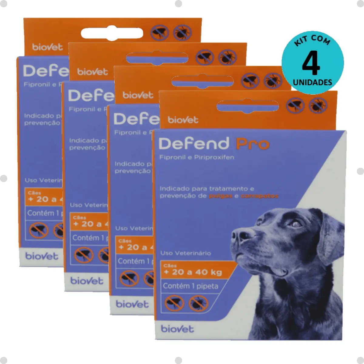 Kit 4 Defend Pro Cães (21 a 40kg) - Biovet