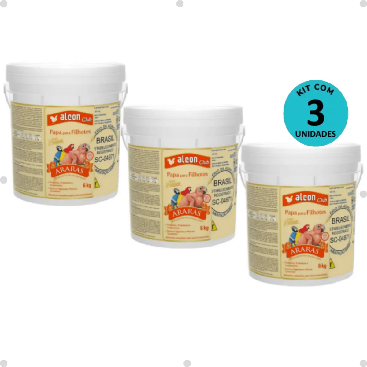 Kit 3 Ração Alcon Club Papa P/ Filhotes De Araras Super Premium 6Kg