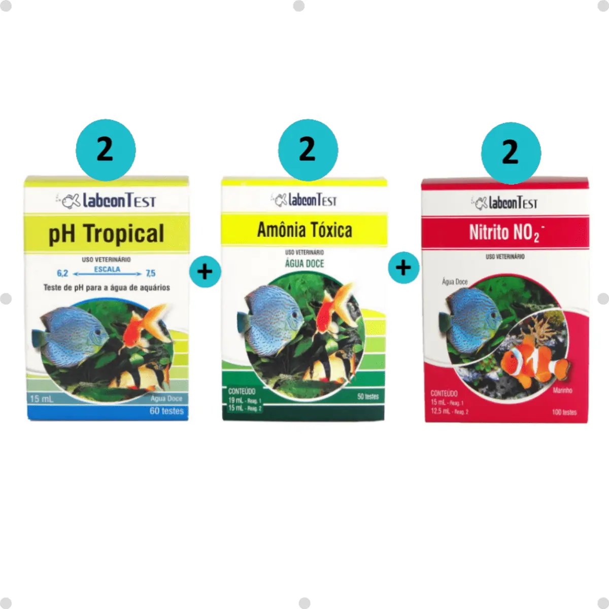 Kit 2 Labcon PH Tropical 15ml + 2 Labcon Amônia Água Doce + 2 Labcon Nitrito