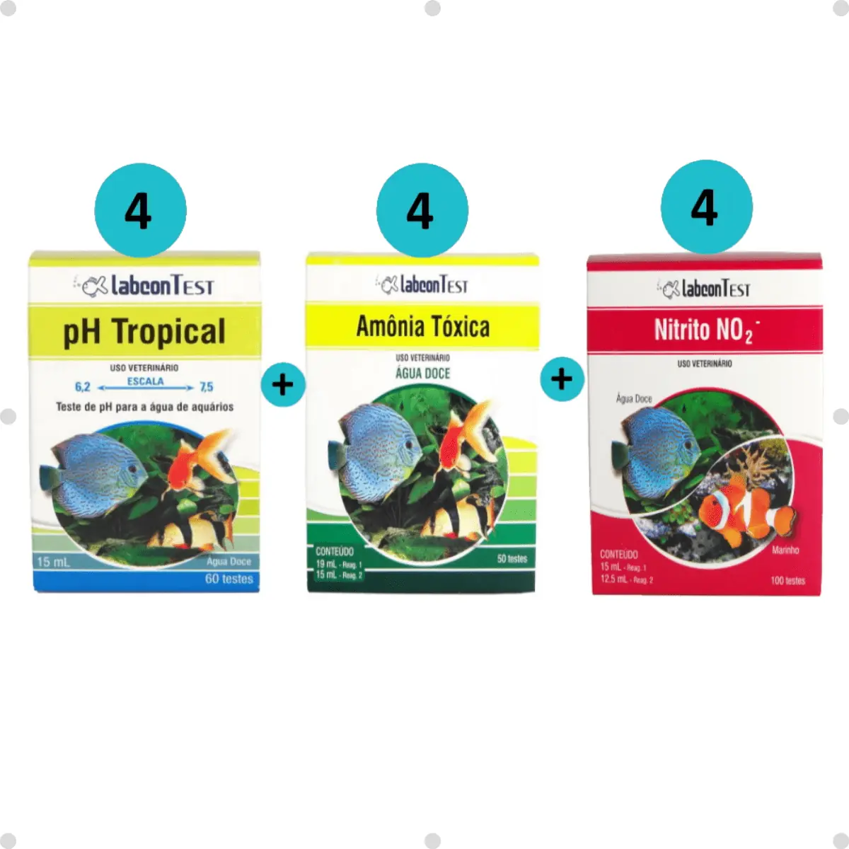 Kit 4 Labcon PH Tropical 15ml + 4 Labcon Amônia Água Doce + 4 Labcon Nitrito