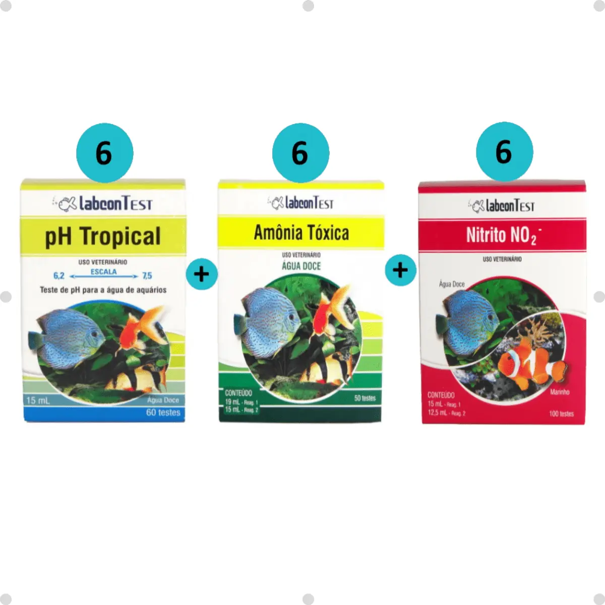 Kit 6 Labcon PH Tropical 15ml + 6 Labcon Amônia Água Doce + 6 Labcon Nitrito