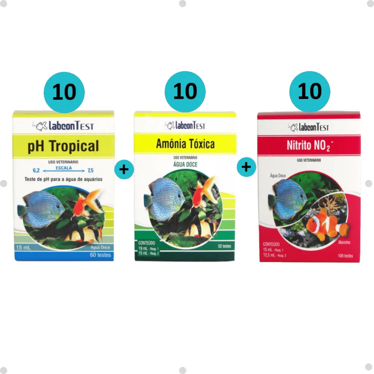 Kit 10 Labcon PH Tropical 15ml + 10 Labcon Amônia Água Doce + 10 Labcon Nitrito