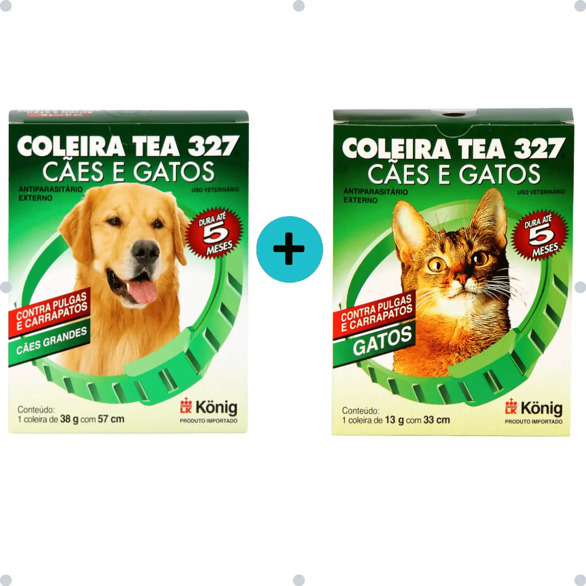 Kit 1 Coleira Contra Pulgas E Carrapatos Cães Grandes C/ 57cm + 1 Coleira Gatos C/ 33cm - Konig