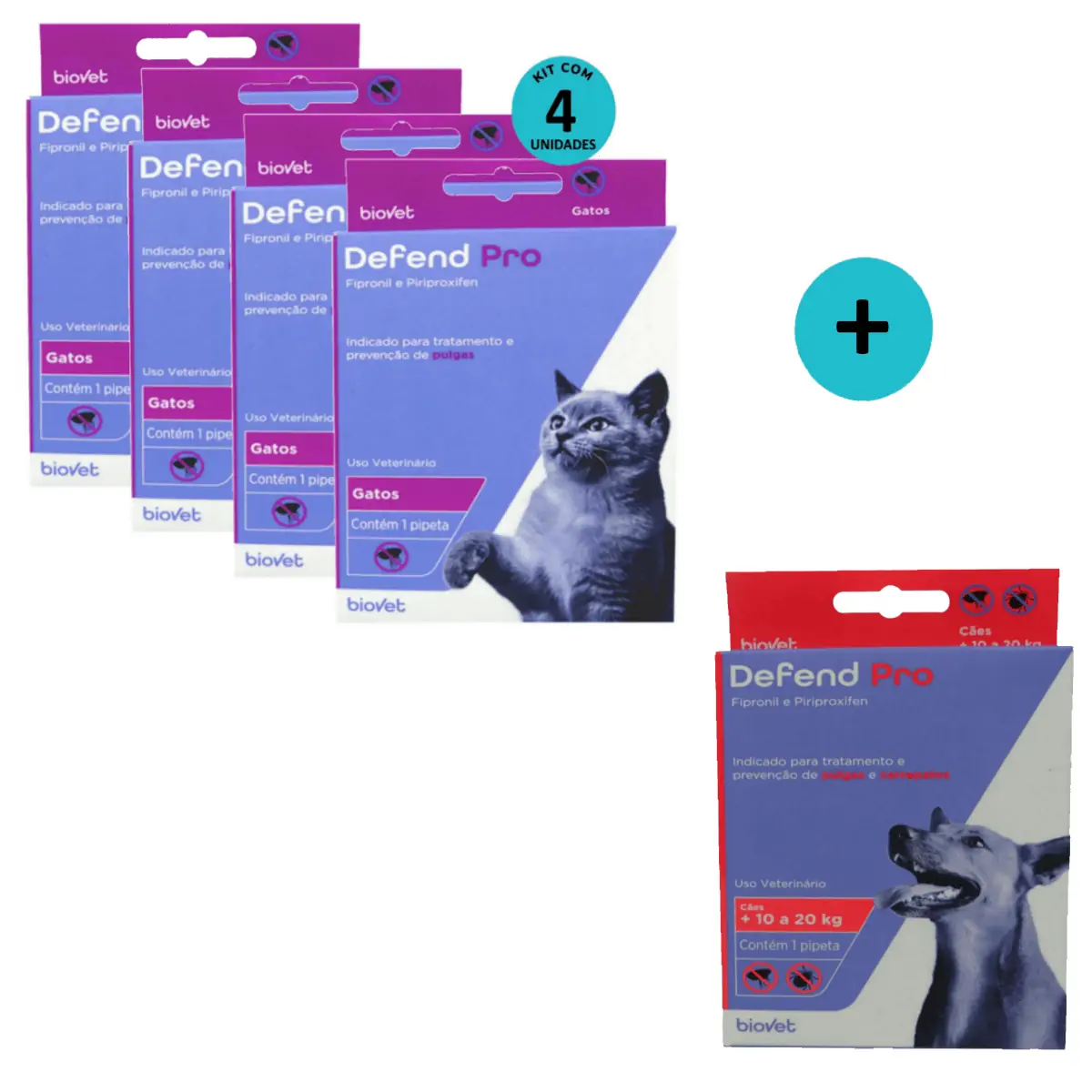 Defend Pro Gatos Kit c/ 4 + Defend Pro Cães (11 - 20kg) C/ 1