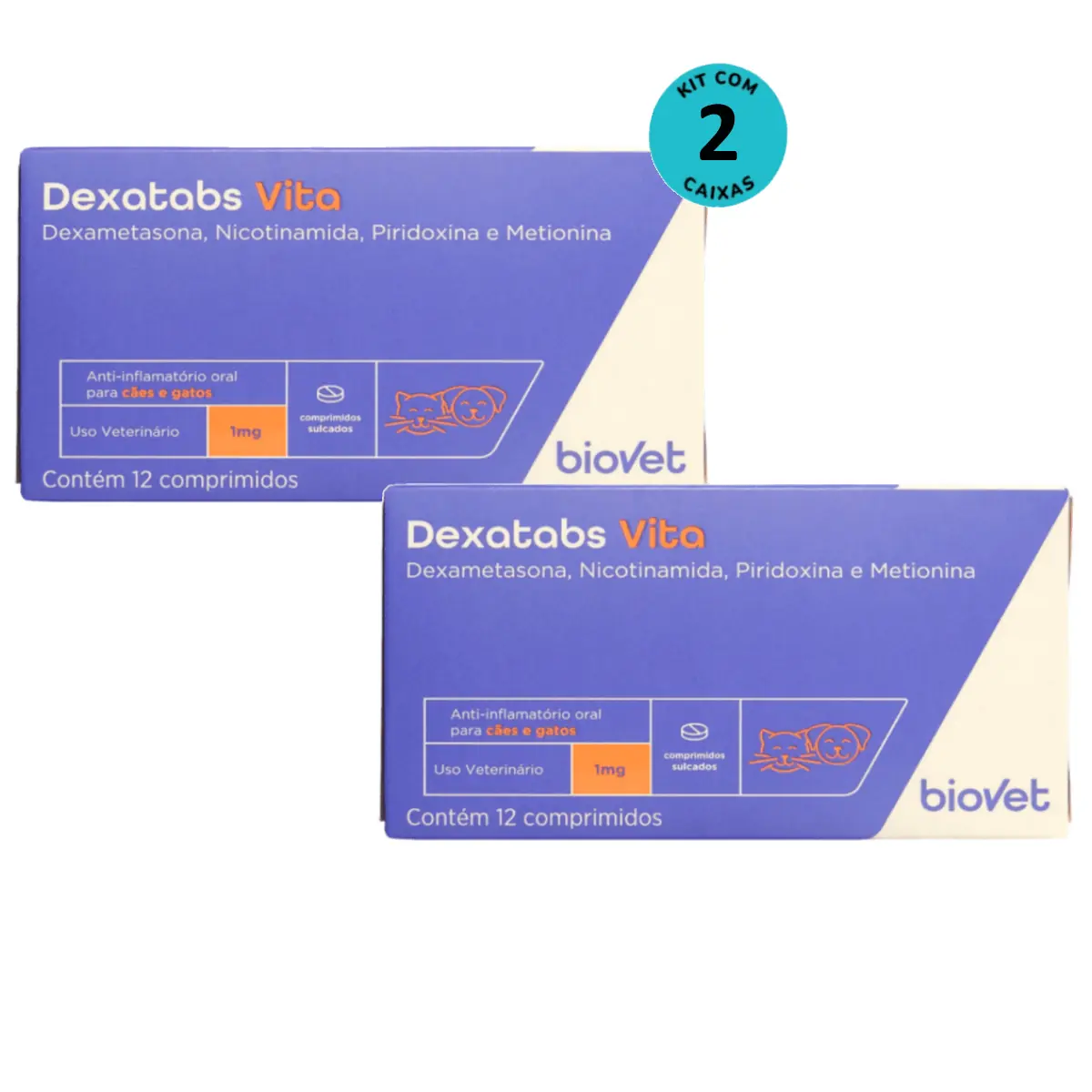 Dexatabs Vita Para Cães E Gatos 1mg Com 12 Comp. Kit C/ 2 cx